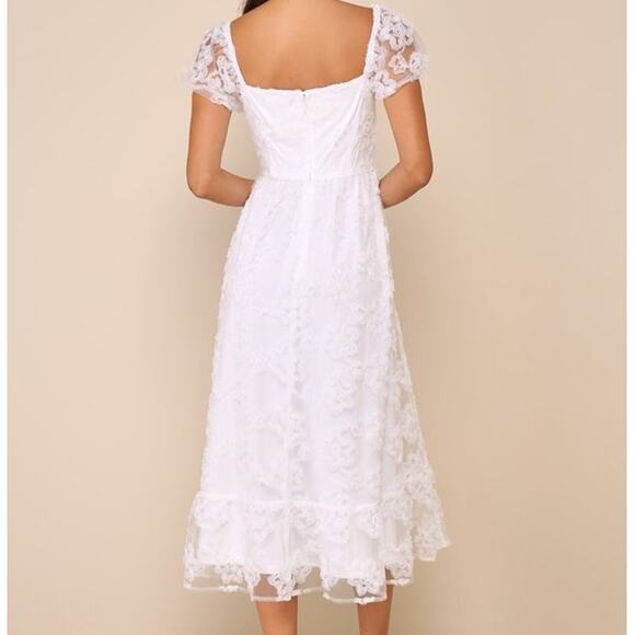 Lulus Notable Elegance White Mesh Floral Applique Bustier Midi Dress Size M - Picture 2 of 7